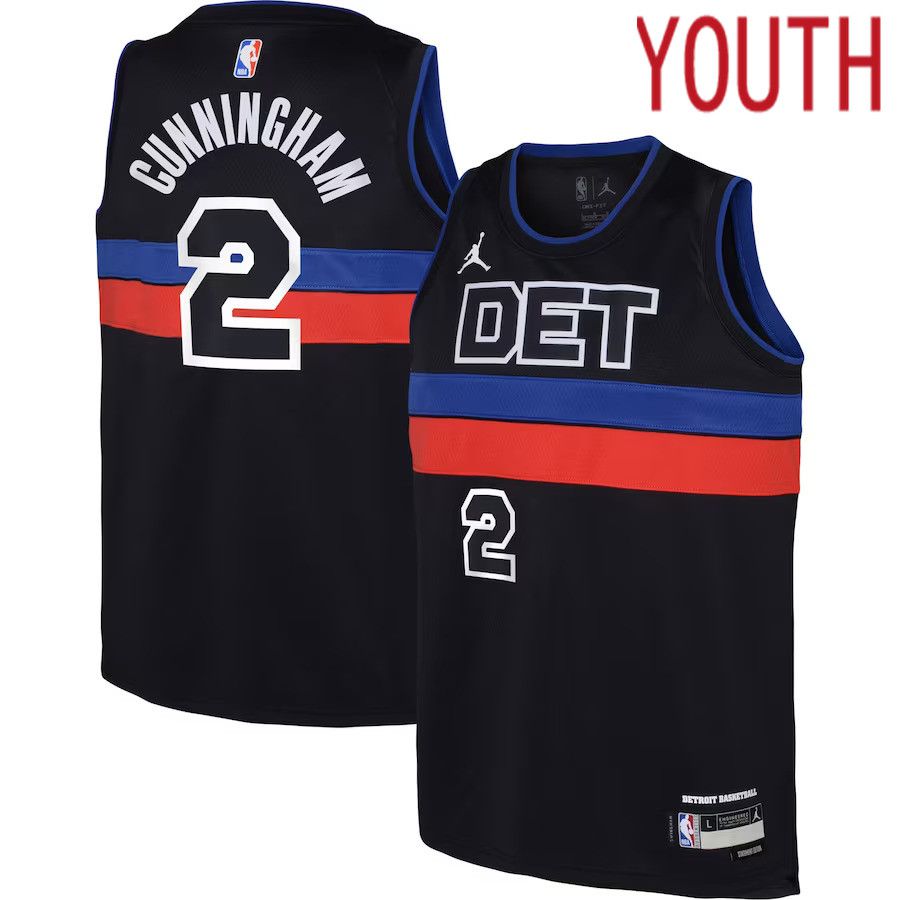 Youth Detroit Pistons 2 Cade Cunningham Jordan Brand Black 2022-23 Swingman NBA Jersey
